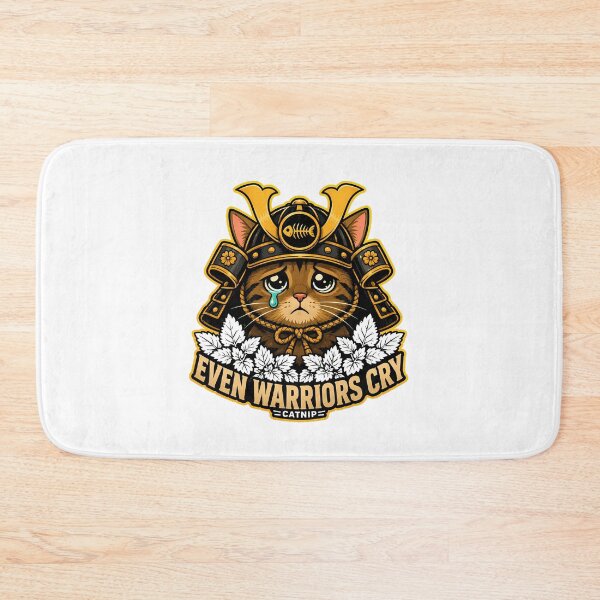 Item preview, Sad Samurai Cat Warrior with Kabuto Helmet designed and sold by chattsuede.