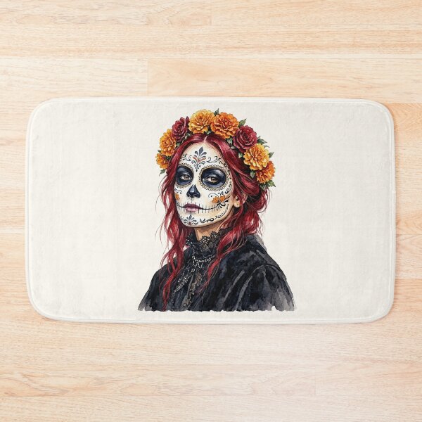 Item preview, Dia de los Muertos Sugar Skull Woman with Red Hair and Marigold Crown  designed and sold by SweetLilith.
