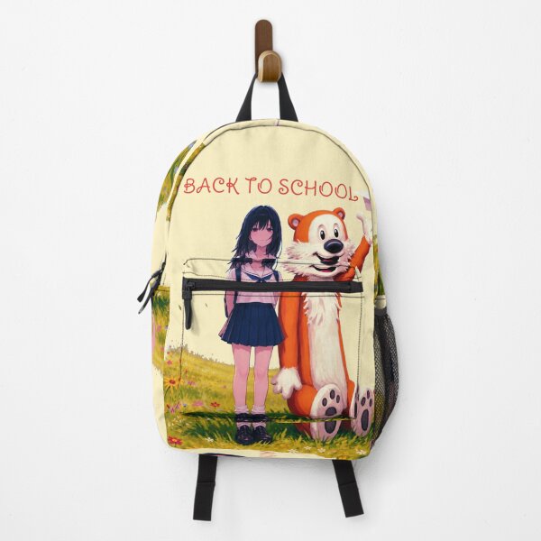 Item preview, Back to School Anime Girl and Bear Companion | Whimsical Meadow Art designed and sold by BLUESKY11a.