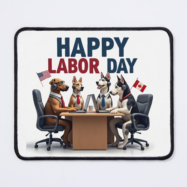 Item preview, HAPPY LABOR DAY OFFICE WORKER DOGS USA AND CANADA FLAGS designed and sold by PawsStudioAU.