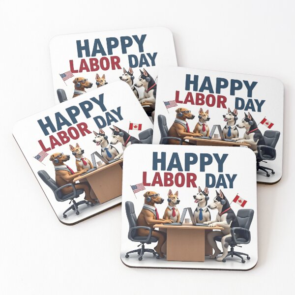 Item preview, HAPPY LABOR DAY OFFICE WORKER DOGS USA AND CANADA FLAGS designed and sold by PawsStudioAU.