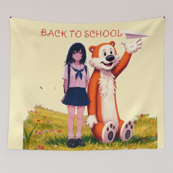 Item preview, Back to School Anime Girl and Bear Companion | Whimsical Meadow Art designed and sold by BLUESKY11a.