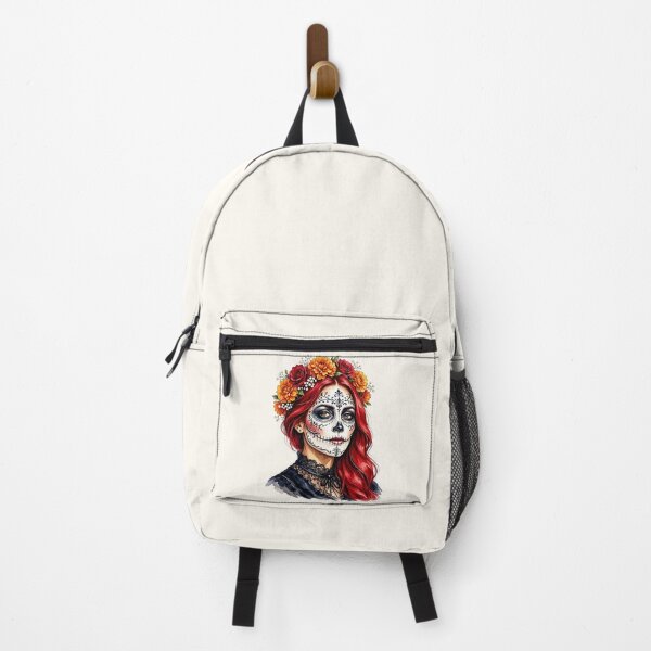 Item preview, Dia de los Muertos Sugar Skull Woman with Red Hair and Marigold Crown  designed and sold by SweetLilith.