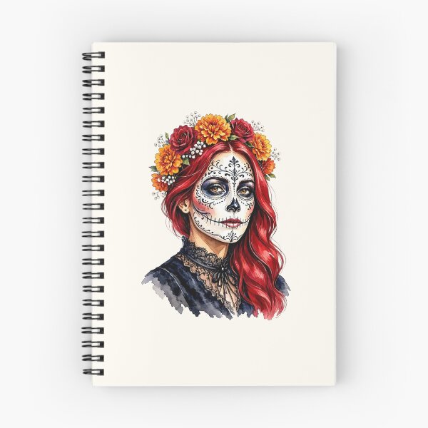 Item preview, Dia de los Muertos Sugar Skull Woman with Red Hair and Marigold Crown  designed and sold by SweetLilith.