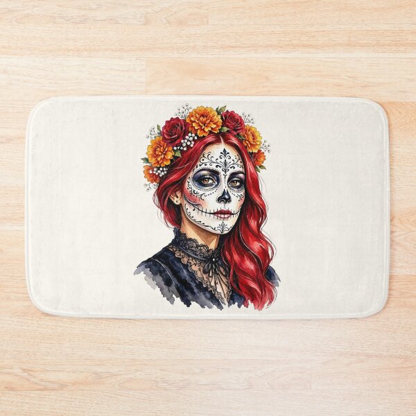 Item preview, Dia de los Muertos Sugar Skull Woman with Red Hair and Marigold Crown  designed and sold by SweetLilith.