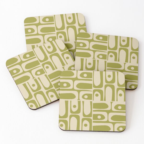Item preview, Mid Century Modern Piquet Abstract Tiled Pattern Avocado Green and Beige designed and sold by kierkegaard.