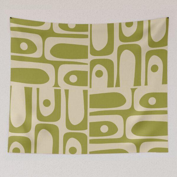 Item preview, Mid Century Modern Piquet Abstract Tiled Pattern Avocado Green and Beige designed and sold by kierkegaard.