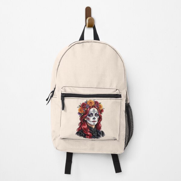 Item preview, Dia de los Muertos Sugar Skull Watercolor Woman with Red Hair and Marigold Crown  designed and sold by SweetLilith.