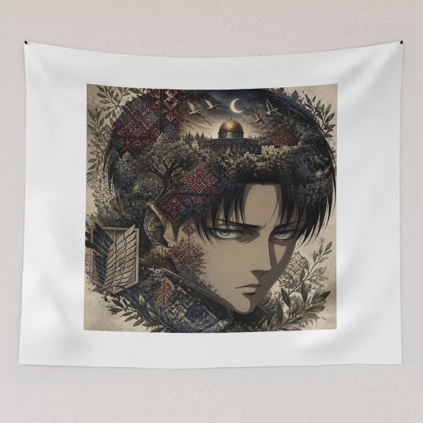 Item preview, Levi Ackerman Double Exposure Palestinian Tatreez Anime T-Shirt designed and sold by SoraandSoil.