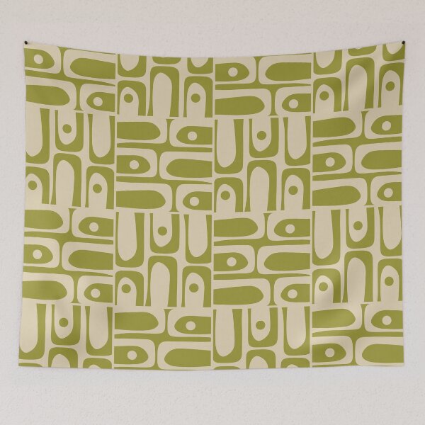 Item preview, Mid Century Modern Abstract Piquet Tiled Pattern Avocado Green and Beige designed and sold by kierkegaard.