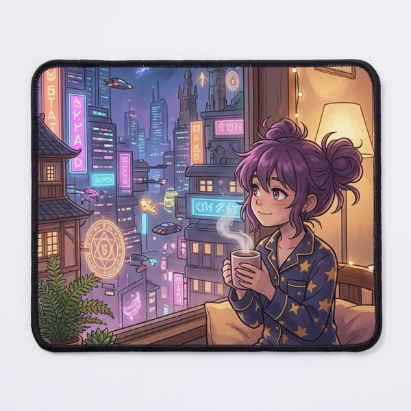 Item preview, Cyberpunk Cityscape Poster | Cozy Anime Room Art Print | Housewarming Gift designed and sold by YNAMREG.
