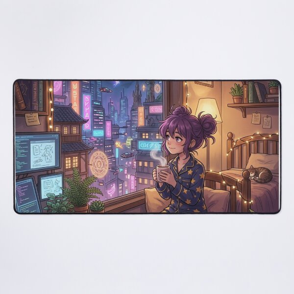 Item preview, Cyberpunk Cityscape Poster | Cozy Anime Room Art Print | Housewarming Gift designed and sold by YNAMREG.