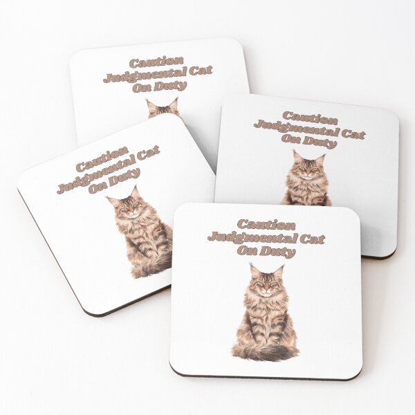 Item preview, Judgmental Maine Coon Cat Warning Watercolor Design designed and sold by NatureUnleashed.