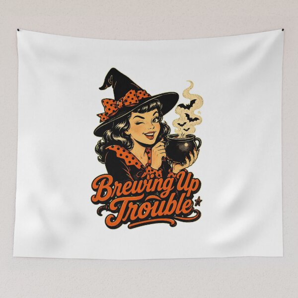 Item preview, Witch Brewing Up Trouble Halloween Pinup designed and sold by chattsuede.