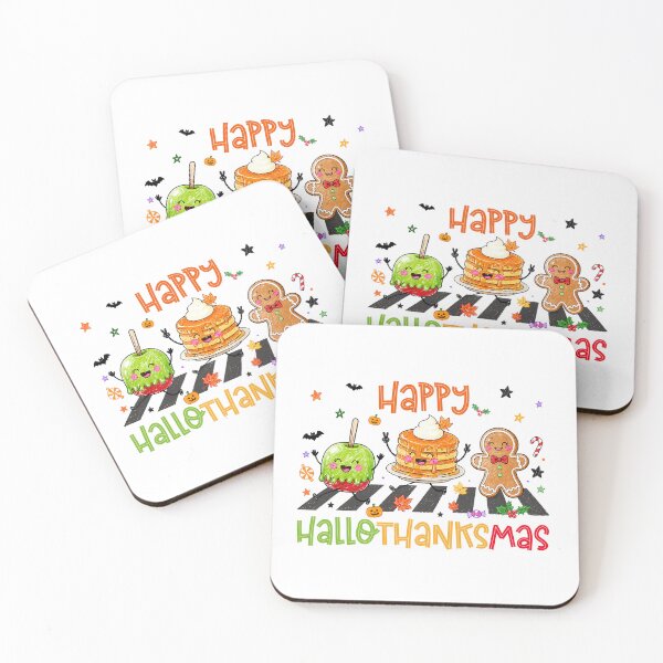 Item preview, Happy Hallothanksmas an Apple, pancakes and gingerbread cookie across the street designed and sold by aponwao.