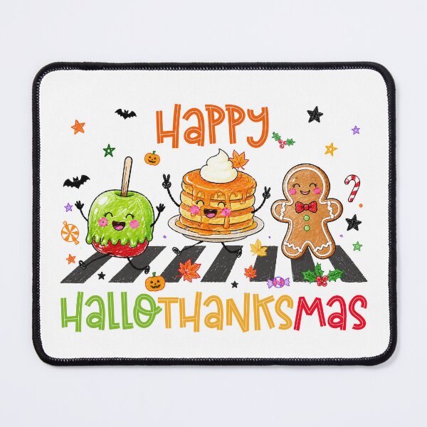 Item preview, Happy Hallothanksmas an Apple, pancakes and gingerbread cookie across the street designed and sold by aponwao.