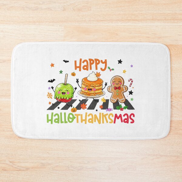 Item preview, Happy Hallothanksmas an Apple, pancakes and gingerbread cookie across the street designed and sold by aponwao.