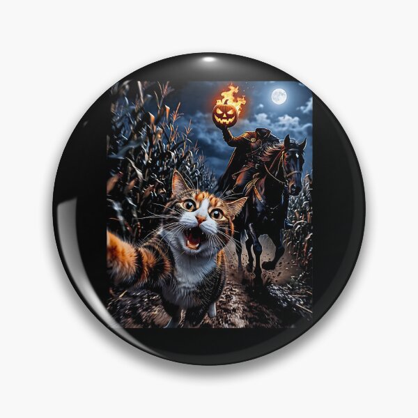 Item preview, Funny Halloween Selfie Cat Horseman Pumpkins Moon Night designed and sold by Rahamkshop.