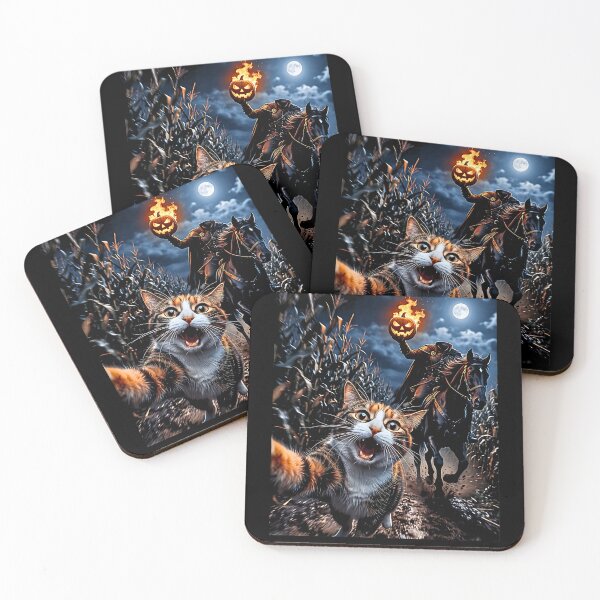 Item preview, Funny Halloween Selfie Cat Horseman Pumpkins Moon Night designed and sold by Rahamkshop.
