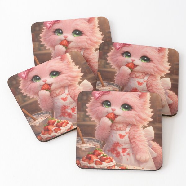 Item preview, Mimi Mew Strawberry Cat – Cute Pink Kawaii Kitten Baking Cake designed and sold by Lalala cute.