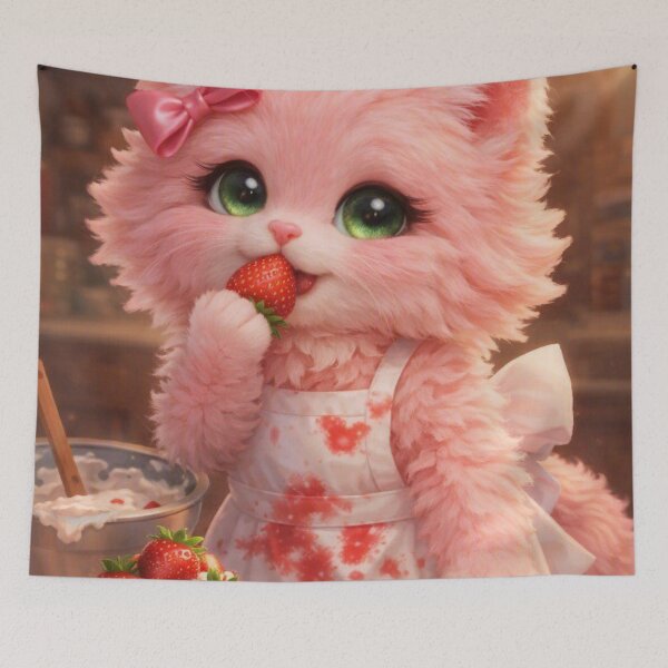 Item preview, Mimi Mew Strawberry Cat – Cute Pink Kawaii Kitten Baking Cake designed and sold by Lalala cute.