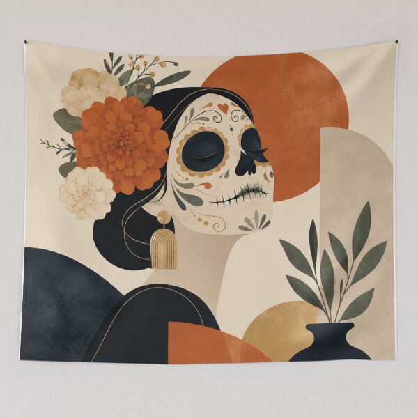 Item preview, Vintage Dia de los Muertos Calavera Art – Mexican Sugar Skull Woman with Marigolds designed and sold by KawaiiDesigns26.