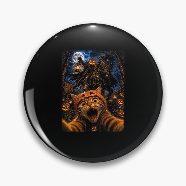 Item preview, Funny Halloween Selfie Cat Horseman Pumpkins Moon Night designed and sold by Rahamkshop.