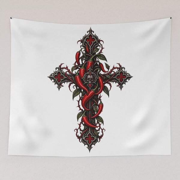Item preview, Gothic Cross Chilli Pepper Skull Design designed and sold by ChiliWild.