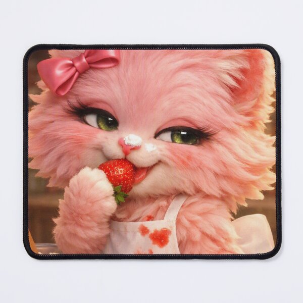 Item preview, Mimi Mew Strawberry Thief – Mischievous Pink Kawaii Cat Eating Strawberries designed and sold by Lalala cute.