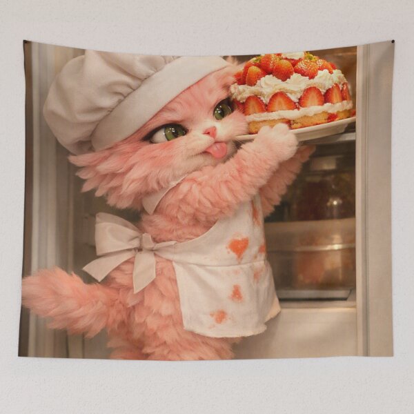 Item preview, Mimi Mew Cute Pink Cat Reaching for Cake – Funny Kawaii Kitten Baking designed and sold by Lalala cute.