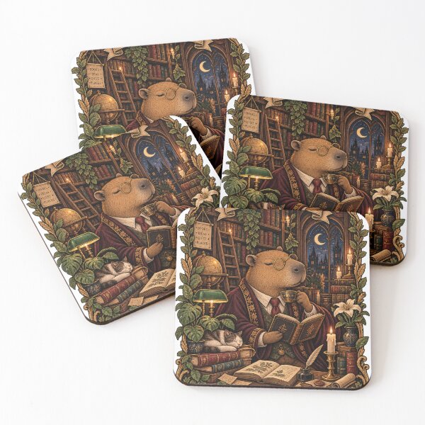 Item preview, The Librarian Capybara Vintage Dark Academia Books Art designed and sold by zhivago1980.