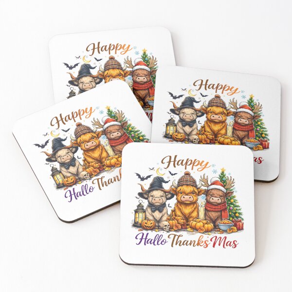 Item preview, Happy Hallothanksmas,  gift for highland cow lover, christmas countdown designed and sold by aponwao.