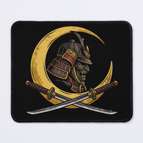 Item preview, Japanese Samurai Helmet Menpo Mask Crossed Katana Crescent Moon Aesthetic designed and sold by mood-draftsman.