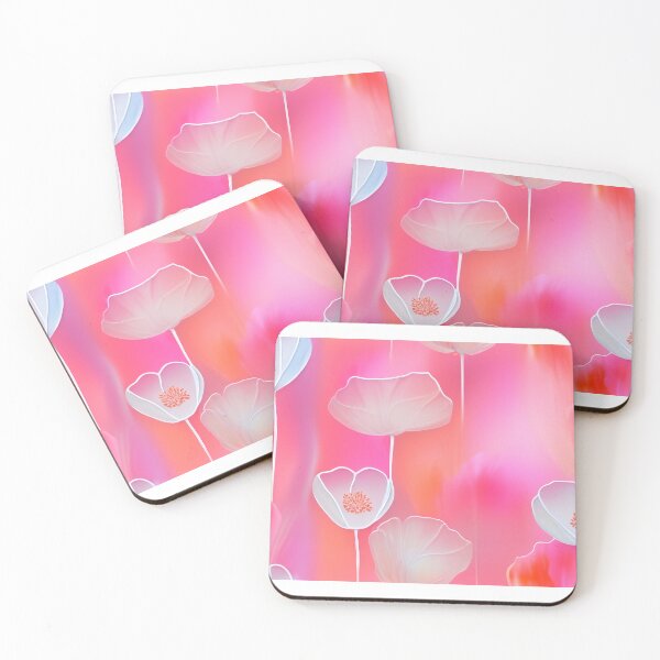 Item preview, WHITE POPPY H003 SHEER GOSSAMER PEACH PINK Stained Glass Art Print Party Decoration~Baby/Bridal/Wedding/Birthday Gift Favor designed and sold by Spinning Plates 360.