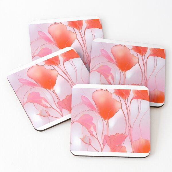 Item preview, WHITE POPPY H004 SHEER GOSSAMER PEACH PINK Stained Glass Art Print Party Decoration~Baby/Bridal/Wedding/Birthday Gift Favor designed and sold by Spinning Plates 360.