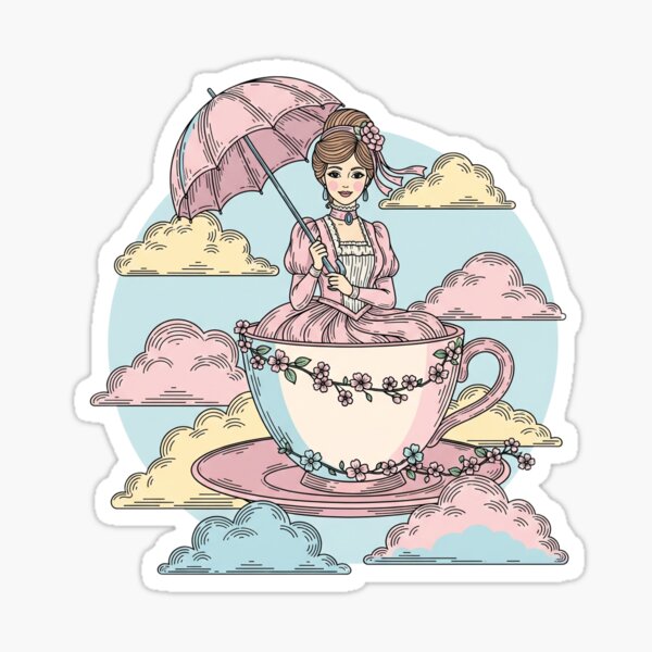 Item preview, Whimsical Victorian Lady Teacup Ride Art Print  designed and sold by MAGICKEY2024.