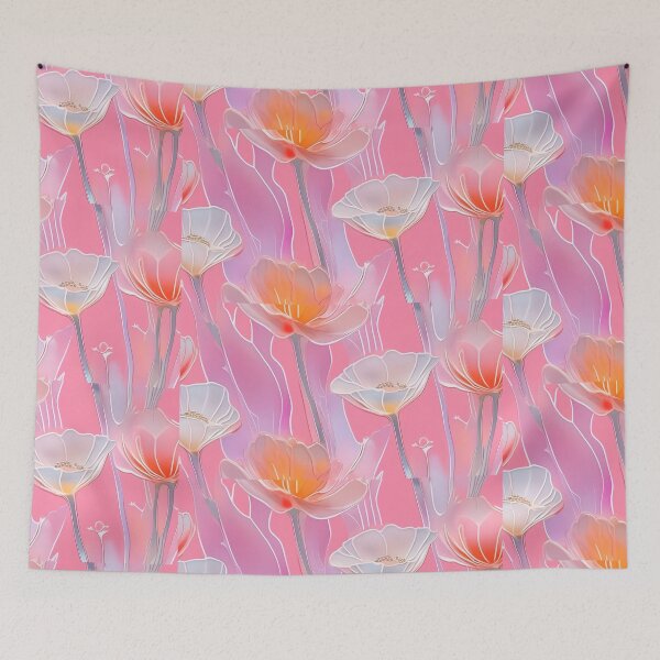 Item preview, WHITE POPPY H005 SHEER GOSSAMER PEACH PINK Stained Glass Art Print Party Decoration~Baby/Bridal/Wedding/Birthday Gift Favor designed and sold by Spinning Plates 360.