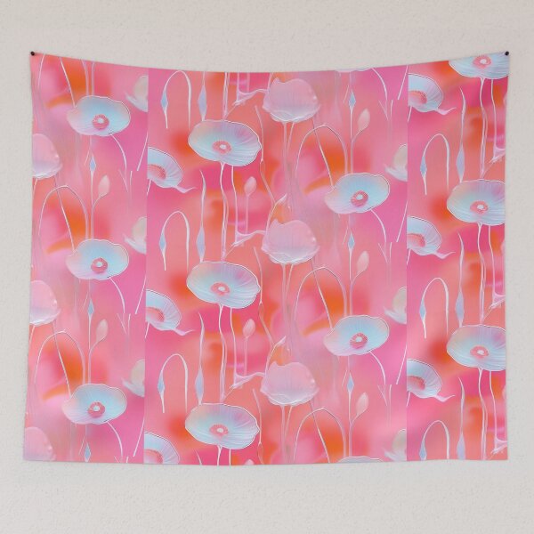 Item preview, WHITE POPPY H006 SHEER GOSSAMER PEACH PINK Stained Glass Art Print Party Decoration~Baby/Bridal/Wedding/Birthday Gift Favor designed and sold by Spinning Plates 360.