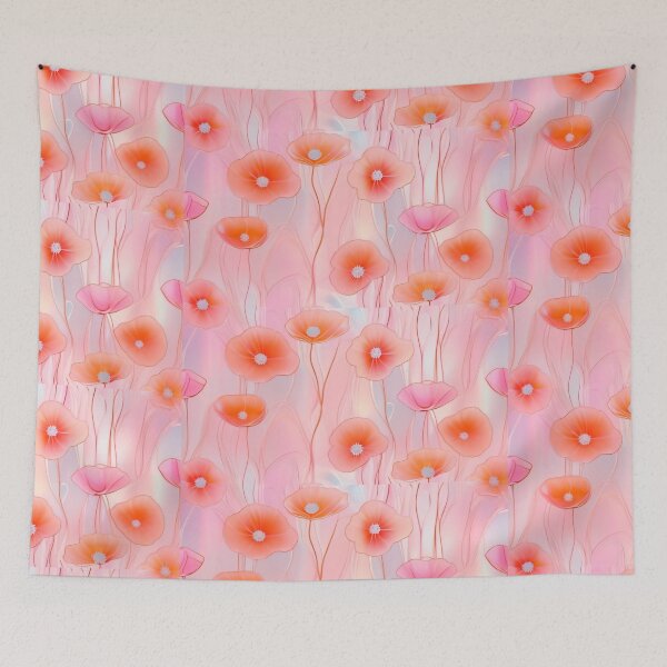 Item preview, WHITE POPPY H007 SHEER GOSSAMER PEACH PINK Stained Glass Art Print Party Decoration~Baby/Bridal/Wedding/Birthday Gift Favor designed and sold by Spinning Plates 360.