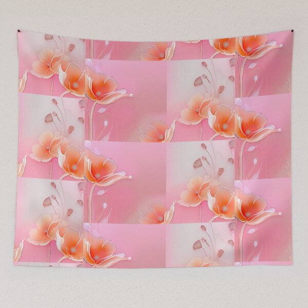 Item preview, WHITE POPPY H008 SHEER GOSSAMER PEACH PINK Stained Glass Art Print Party Decoration~Baby/Bridal/Wedding/Birthday Gift Favor designed and sold by Spinning Plates 360.