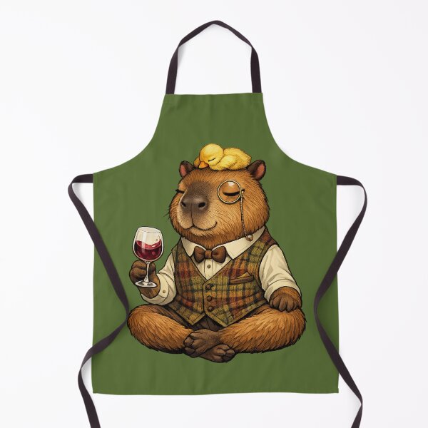 Item preview, Sommelier Capybara with Sleeping Duckling – Whimsical Vintage Character Art designed and sold by TrendznHitz.