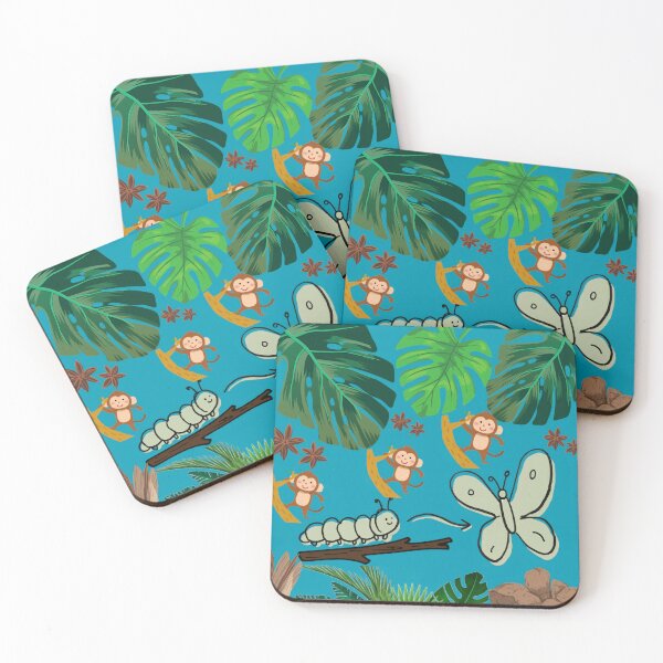 Item preview, Cute Jungle Animals And Caterpillar Metamorphosis Pattern designed and sold by Azurart2.