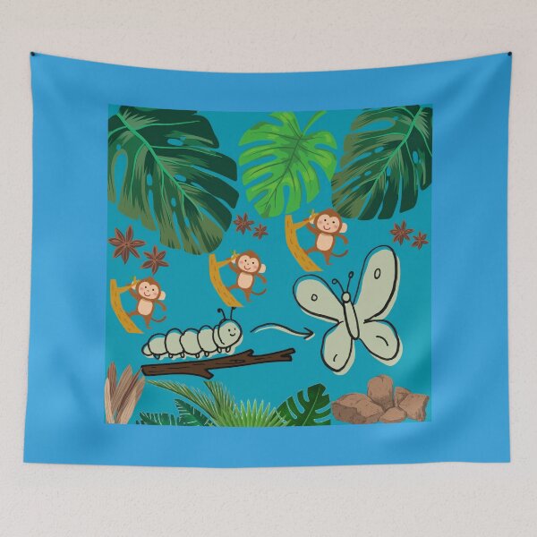 Item preview, Cute Jungle Animals And Caterpillar Metamorphosis Pattern designed and sold by Azurart2.