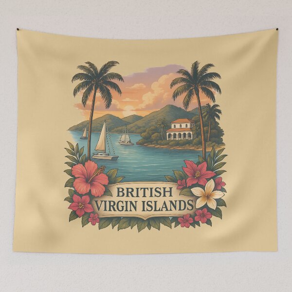 Item preview, British Virgin Islands Paradise – Crystal Waters, Sailing Boats & Tropical Villa Travel Print designed and sold by MAGICKEY2024.