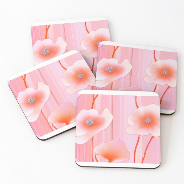 Item preview, WHITE POPPY H011 SHEER GOSSAMER PEACH PINK Stained Glass Art Print Party Decoration~Baby/Bridal/Wedding/Birthday Gift Favor designed and sold by Spinning Plates 360.