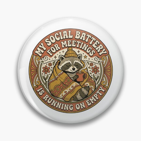 Item preview, Funny Introvert Social Battery for Meetings Raccoon Retro Cozy Quote designed and sold by raedattia.
