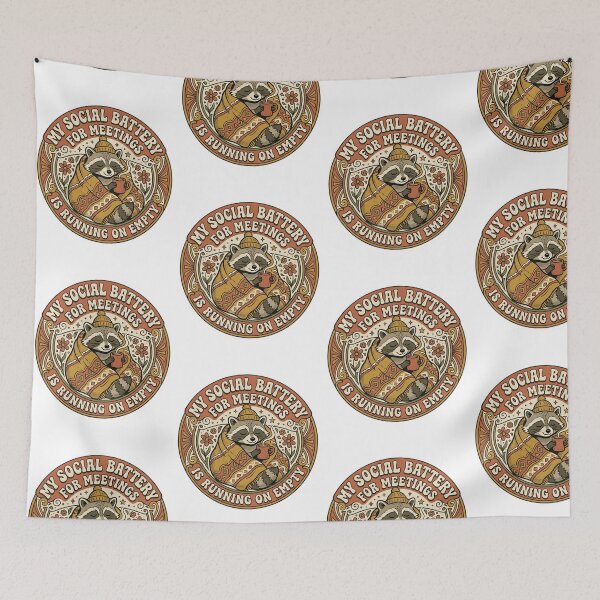 Item preview, Funny Introvert Social Battery for Meetings Raccoon Retro Cozy Quote designed and sold by raedattia.