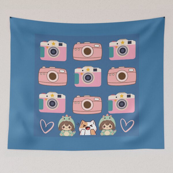 Item preview, Kawaii Pink Cameras And Dino Girls Pattern designed and sold by Azurart2.