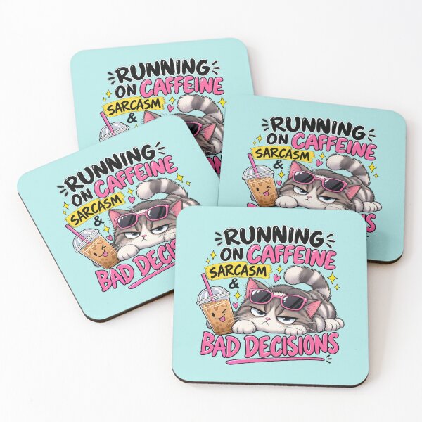 Item preview, Running on Caffeine & Sarcasm – Funny Cat Meme  designed and sold by StickyDelights.