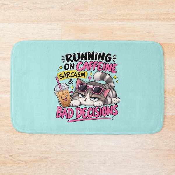 Item preview, Running on Caffeine & Sarcasm – Funny Cat Meme  designed and sold by StickyDelights.